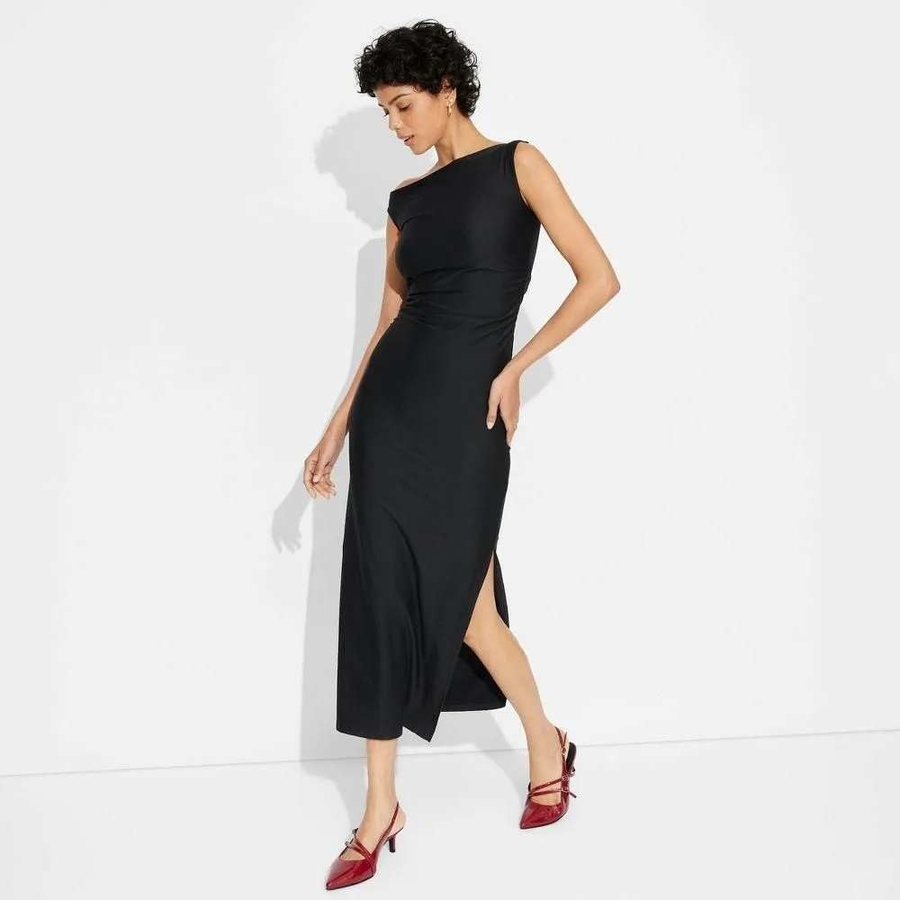 Women's One Shoulder Maxi Slip Dress by Wild Fable Black Size M New With Tags